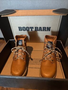 Boot Barn Men's Tan Leather Work Boots with Lace-Up Closure
